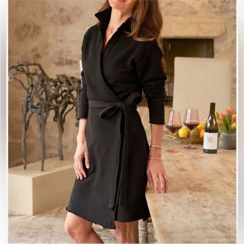 Frank & Eileen Willa Wrap Dress Black Large NWT Minimalist Cozy NEW L $298